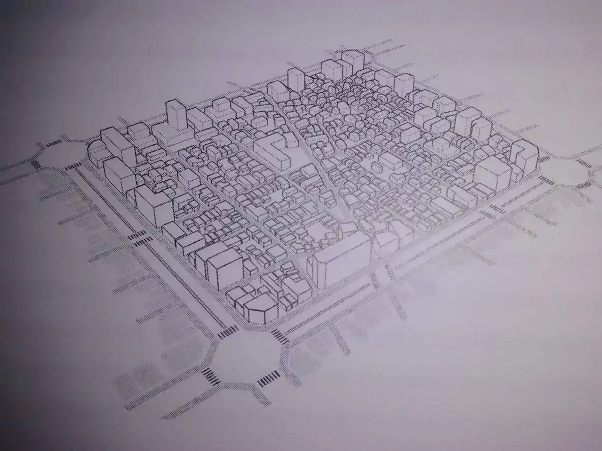 Isometric line drawing of a block in Nagoya